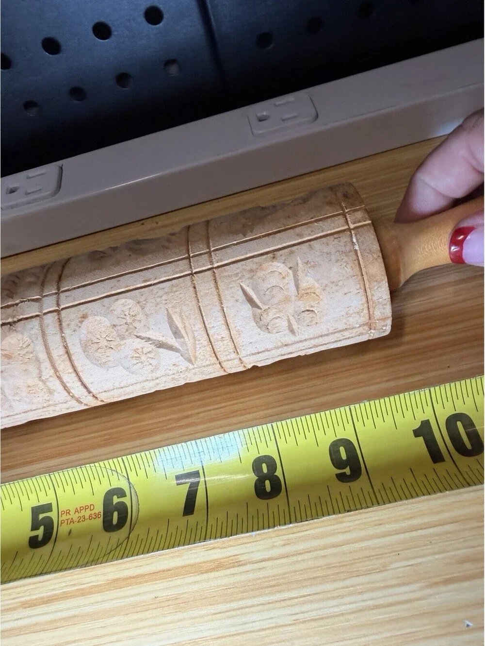 Wooden Carved German Springerle Rolling Pin Farmhouse Rustic Primitive 13” VTG